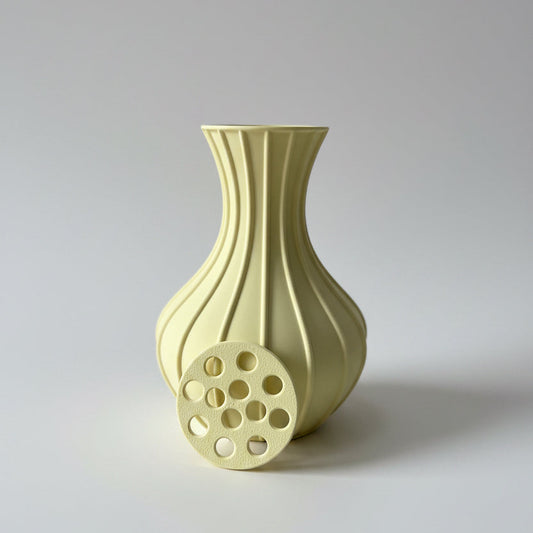 Modern ribbed vase for artificial flower arrangement