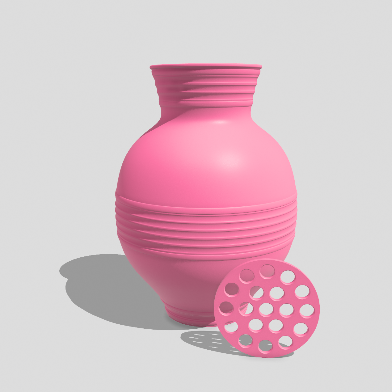 Decorative flower vase in Barbie Pink with removable stem holder