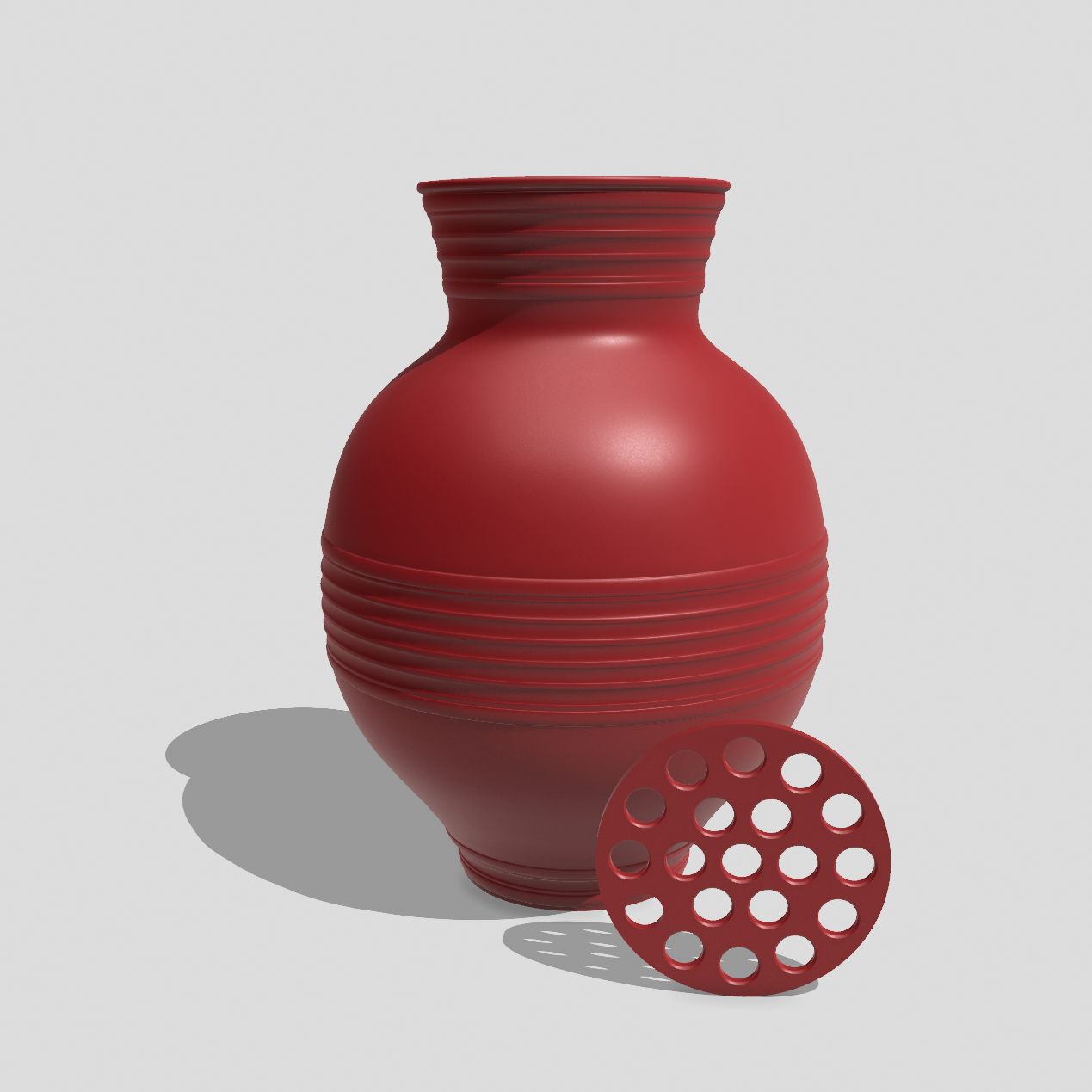 Decorative flower vase in Burgundy Red with removable stem holder