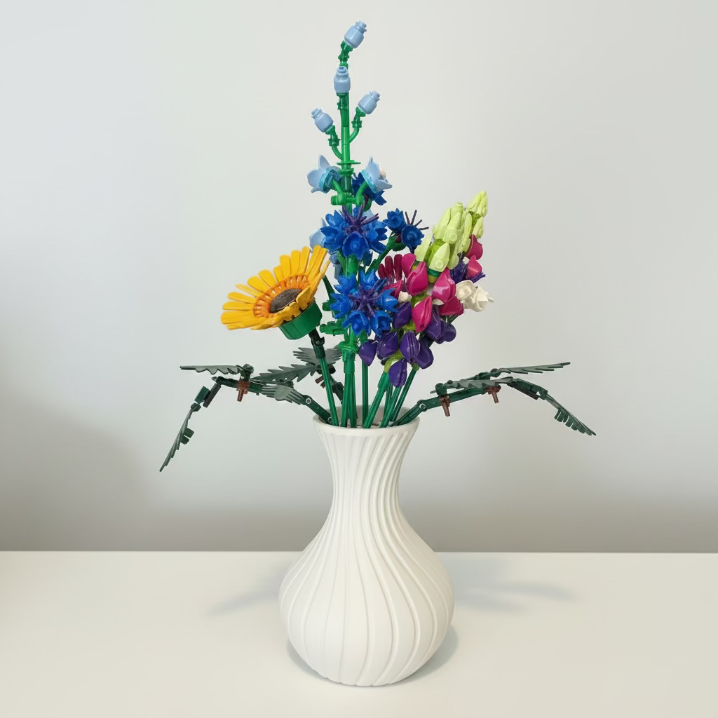 Striped flared vase for artificial flowers, faux stems and dry arrangements