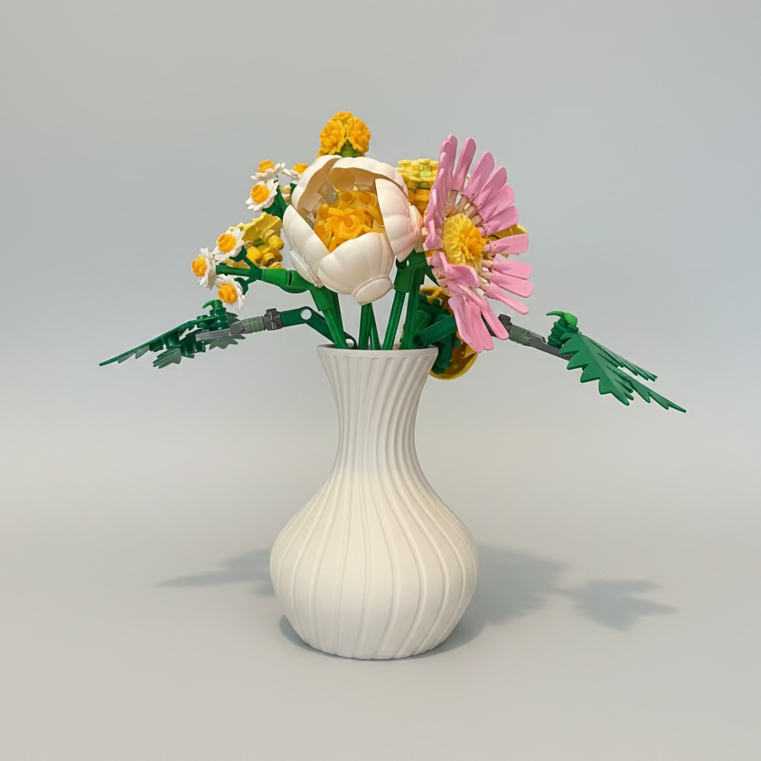 Dahlia striped flared vase for LEGO flowers, artificial flowers and faux stems