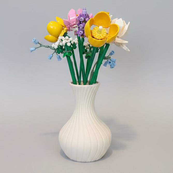 Dahlia vase designed for LEGO botanical flowers with removable stem insert