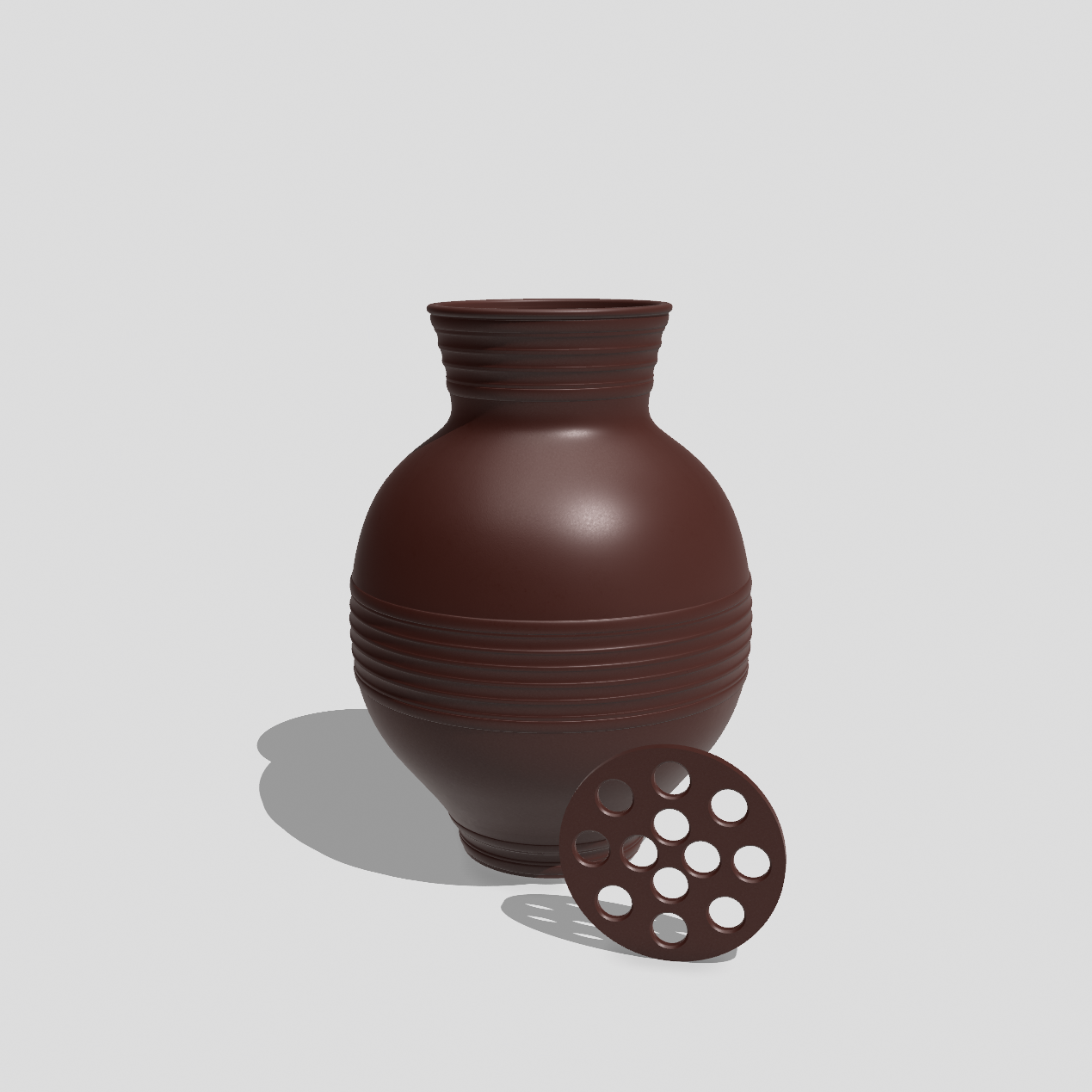 Rosewood circular vase with a striped design designed for Lego flowers and artificial stems