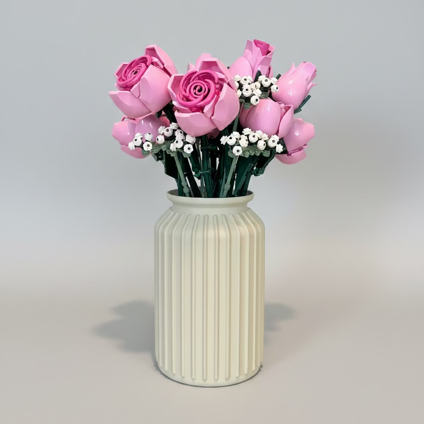 Modern ribbed cylinder 3D printed vase for decorative flower displays