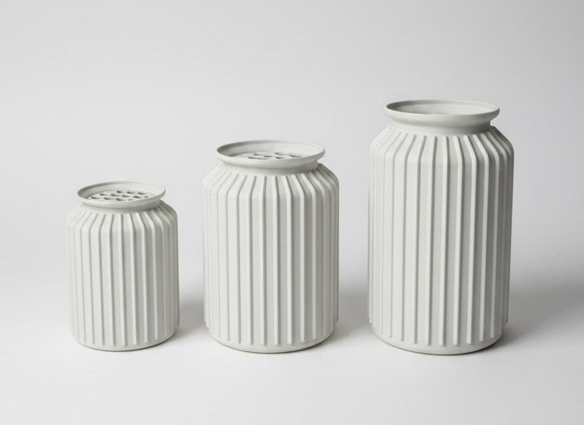 Small, medium and large Zinnia ribbed vases showing different height options