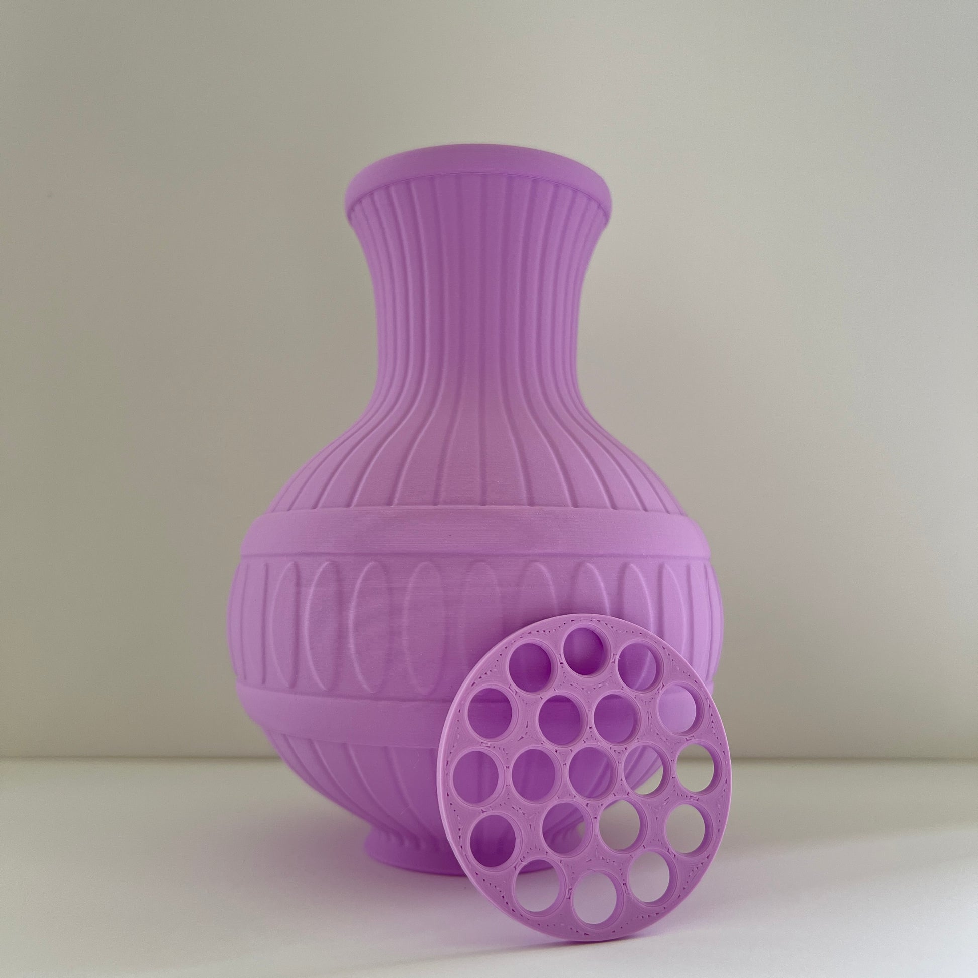 pink lilac vase with pattern on a white background