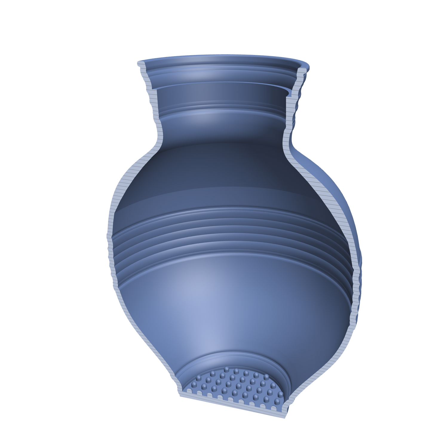 Blue textured vase on a white background
