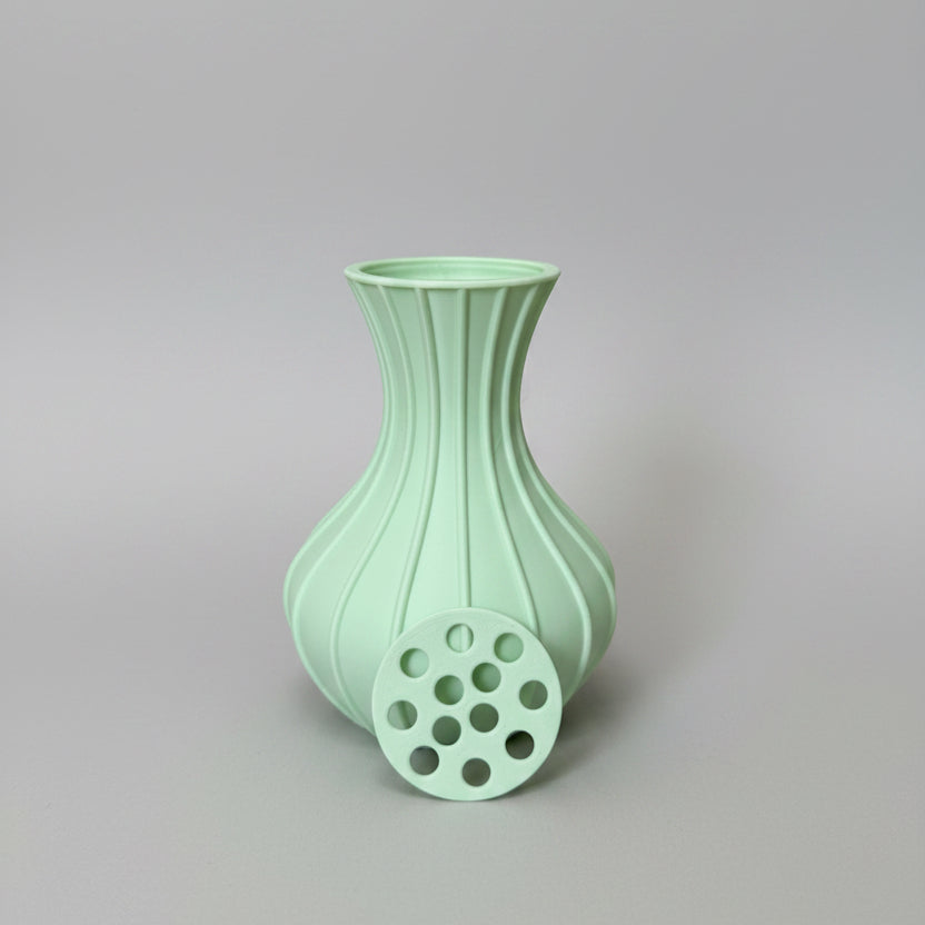 Mint Green fluted 3D printed vase for faux flower stems